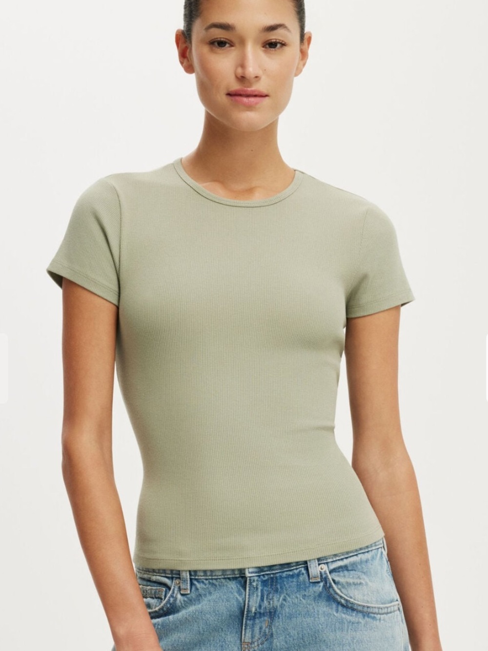 Cotton On Dark Green Ribbed Tee